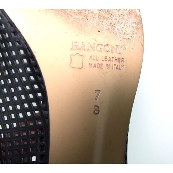 Rangoni Black Leather Firenze Italy Perforated Square Toe Pumps, Size  7B - Picture 7 of 7